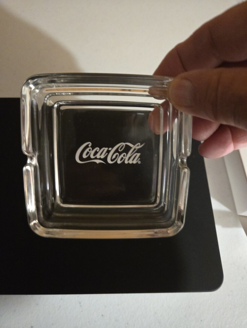 Coca-Cola Glass Ashtray 4" Square. New In Box. Hard To Find. New Excellent Cond